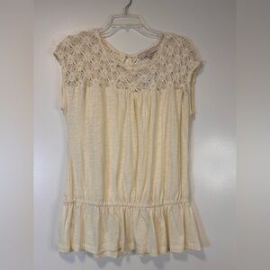 Ann Taylor Loft cream sleeveless lace embroidered neck peplum hem Women’s Large